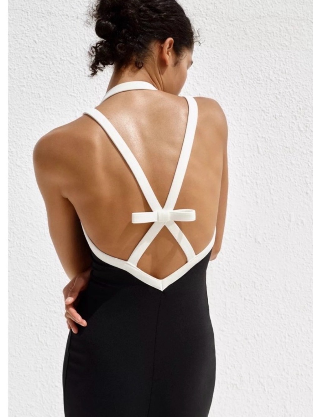 Zara contrast strappy bow back midi dress black white size small